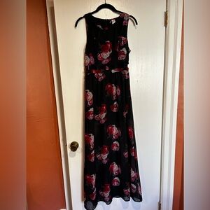 Floral Black and Red Cutout Maxi Dress